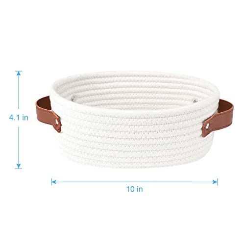 ABenkle Small Woven Basket, Mini Cotton Rope Storage Basket, Tiny White Basket, Shelf Basket, Oval Decorative Toy Dog Cat Basket for Nursery, Kids Room, Empty Gift Basket Baby Basket, 10" x 6" x 4" XS - Image 9